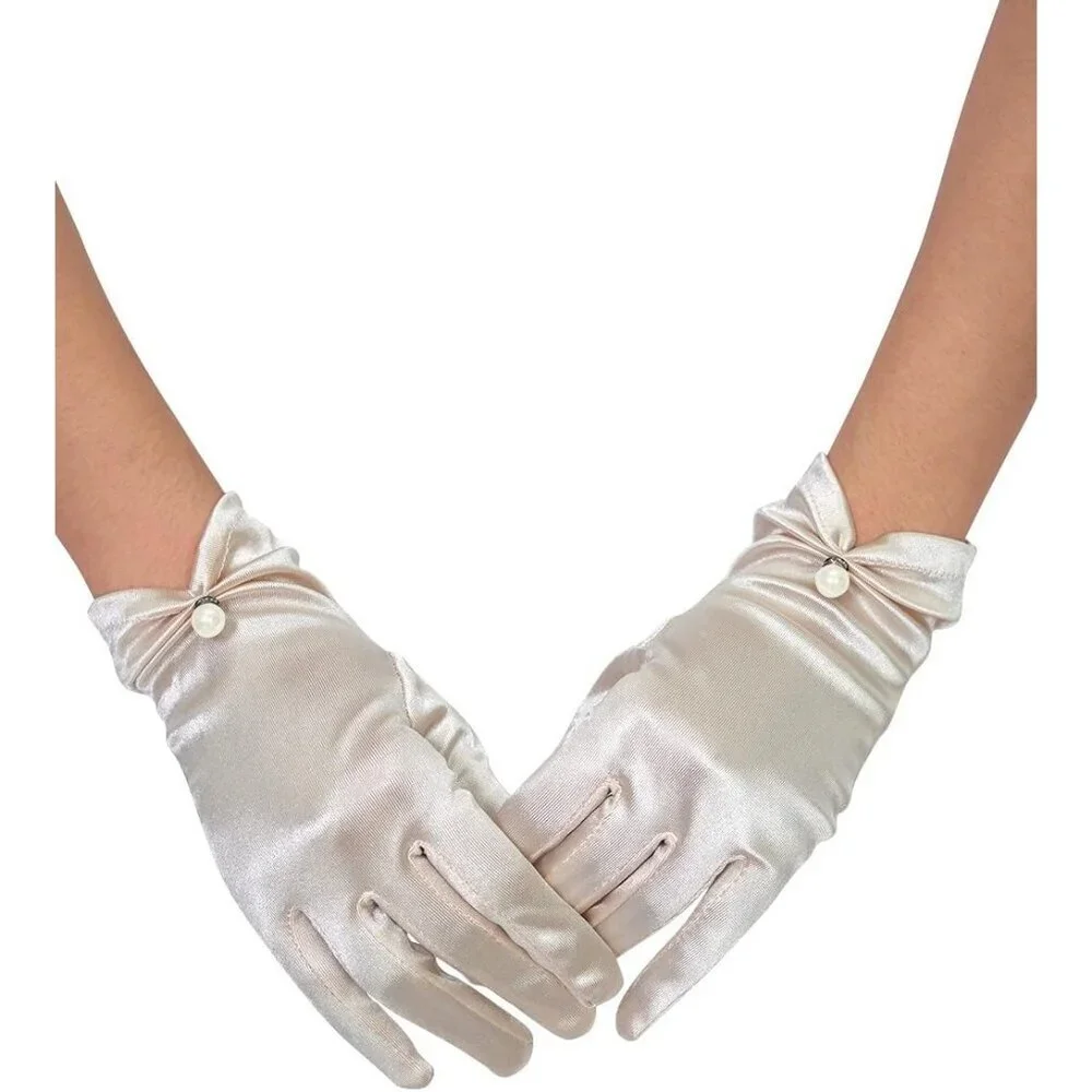 Women's Evening Cream-Satin Tulle Short Lace Gloves Wrist Wedding Bridal Party